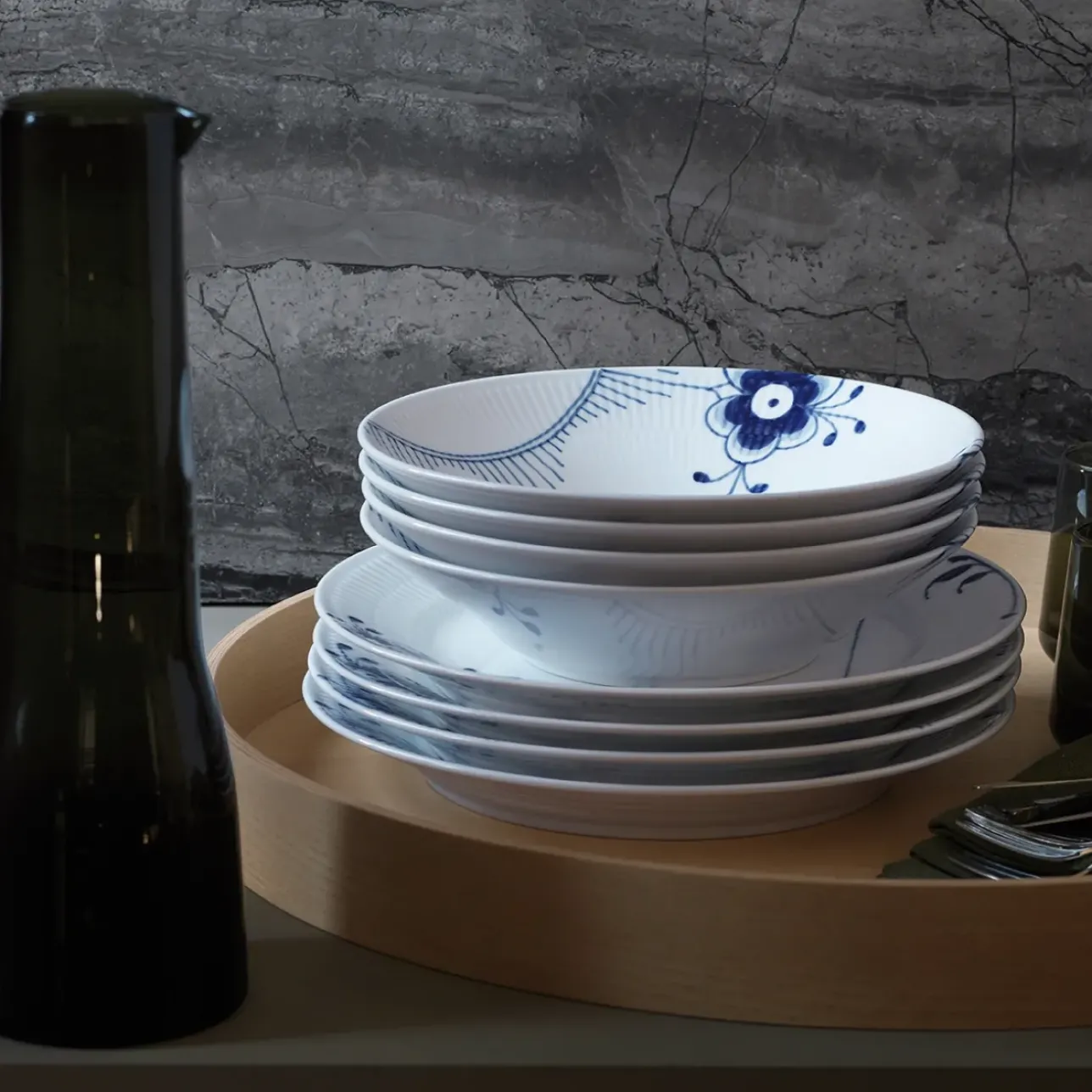 Blå Mega Riflet|Dybe Tallerkener*Royal Copenhagen Blå Mega Riflet dyb tallerken, 24 cm