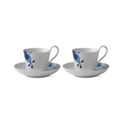 Blå Mega Riflet*Royal Copenhagen Blå Mega Riflet højhankskop og underkop, 25 cl, 2 stk.