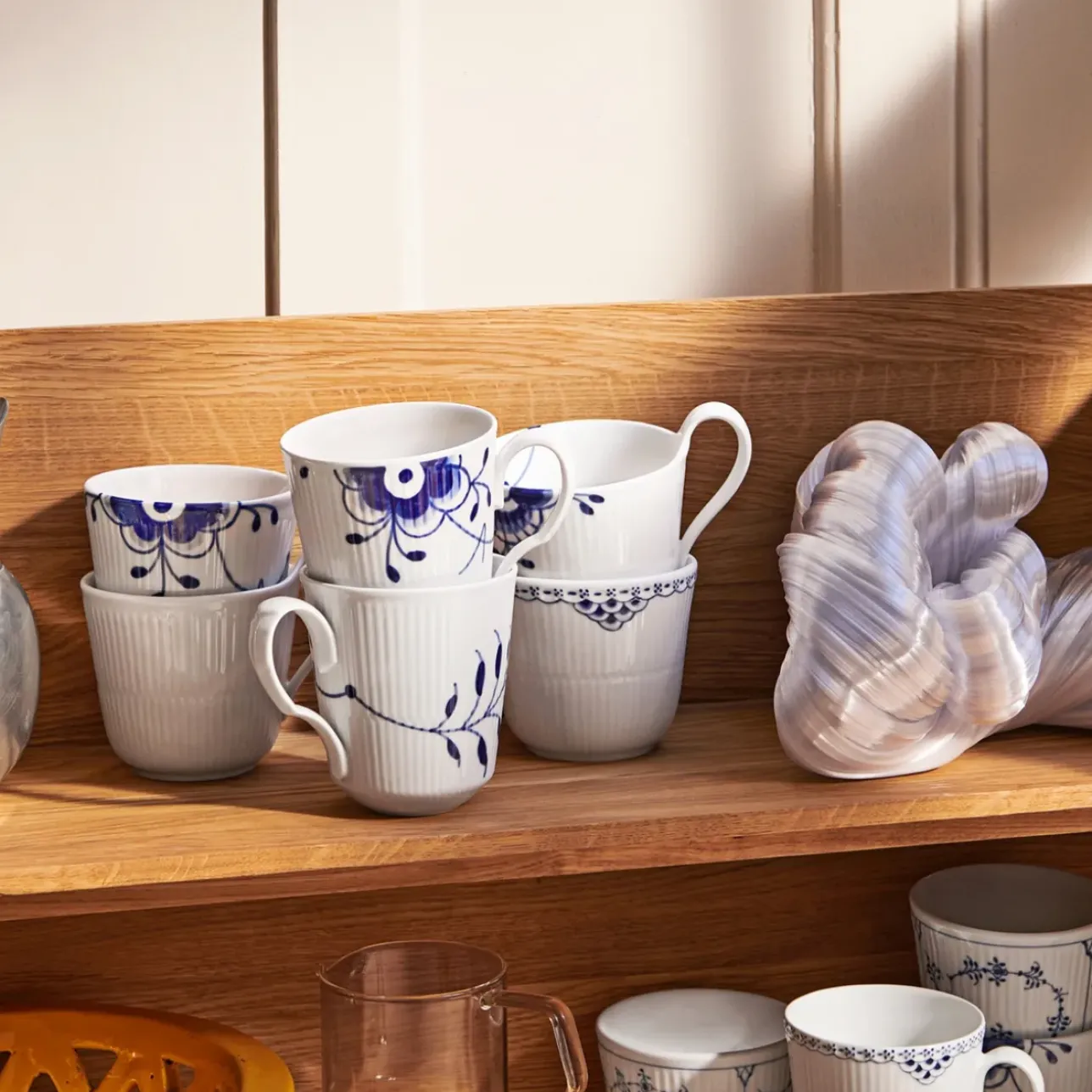 Blå Mega Riflet|Kaffekopper*Royal Copenhagen Blå Mega Riflet kop, 38 cl, 2 stk, Blå Mega Riflet
