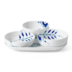 Blå Mega Riflet|Snackskåle*Royal Copenhagen Blå Mega Riflet serveringssæt, 24,5 cm, 4 stk. Blå Mega Riflet