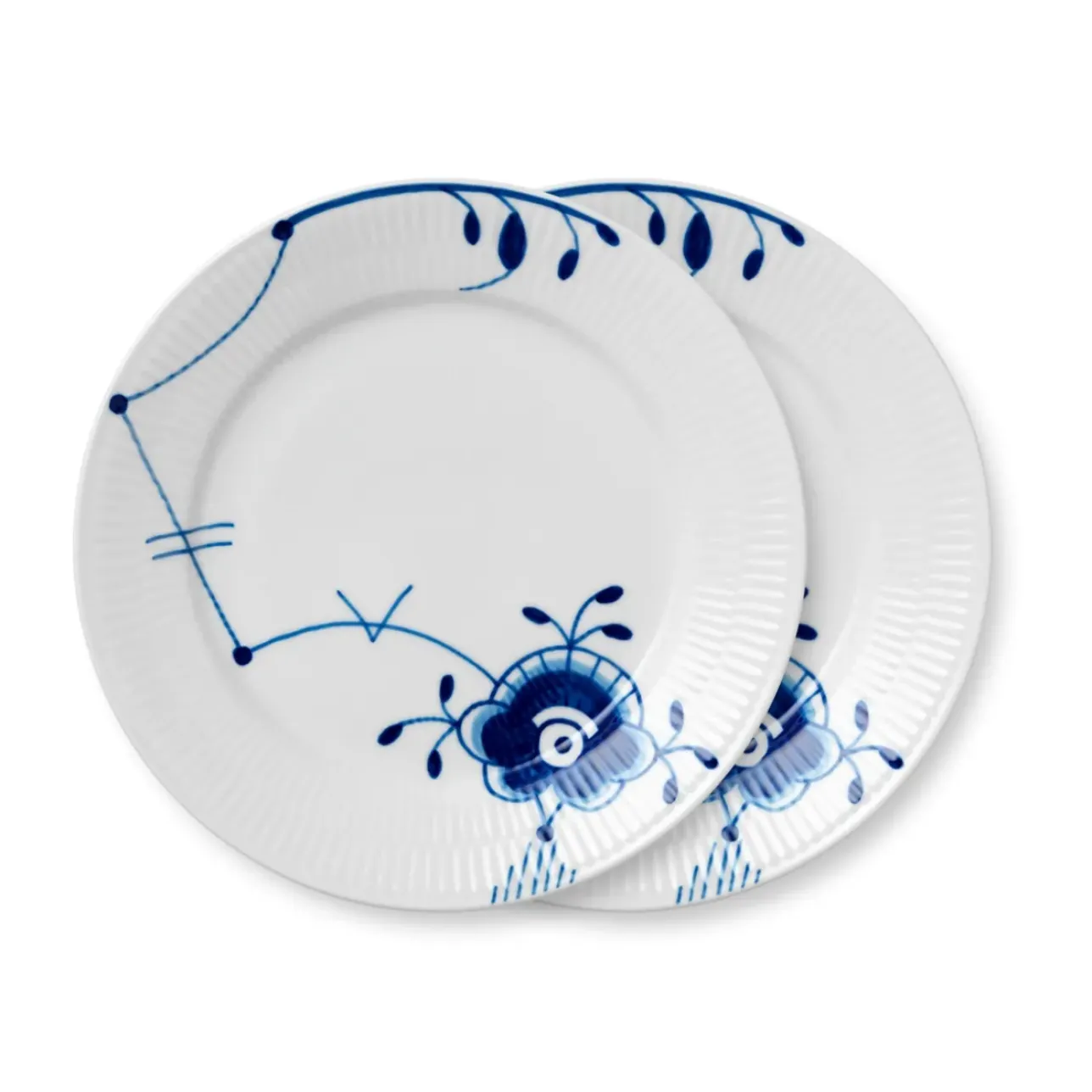 Blå Mega Riflet|Frokost Tallerkener*Royal Copenhagen Blå Mega Riflet tallerken, 22 cm, 2 stk.