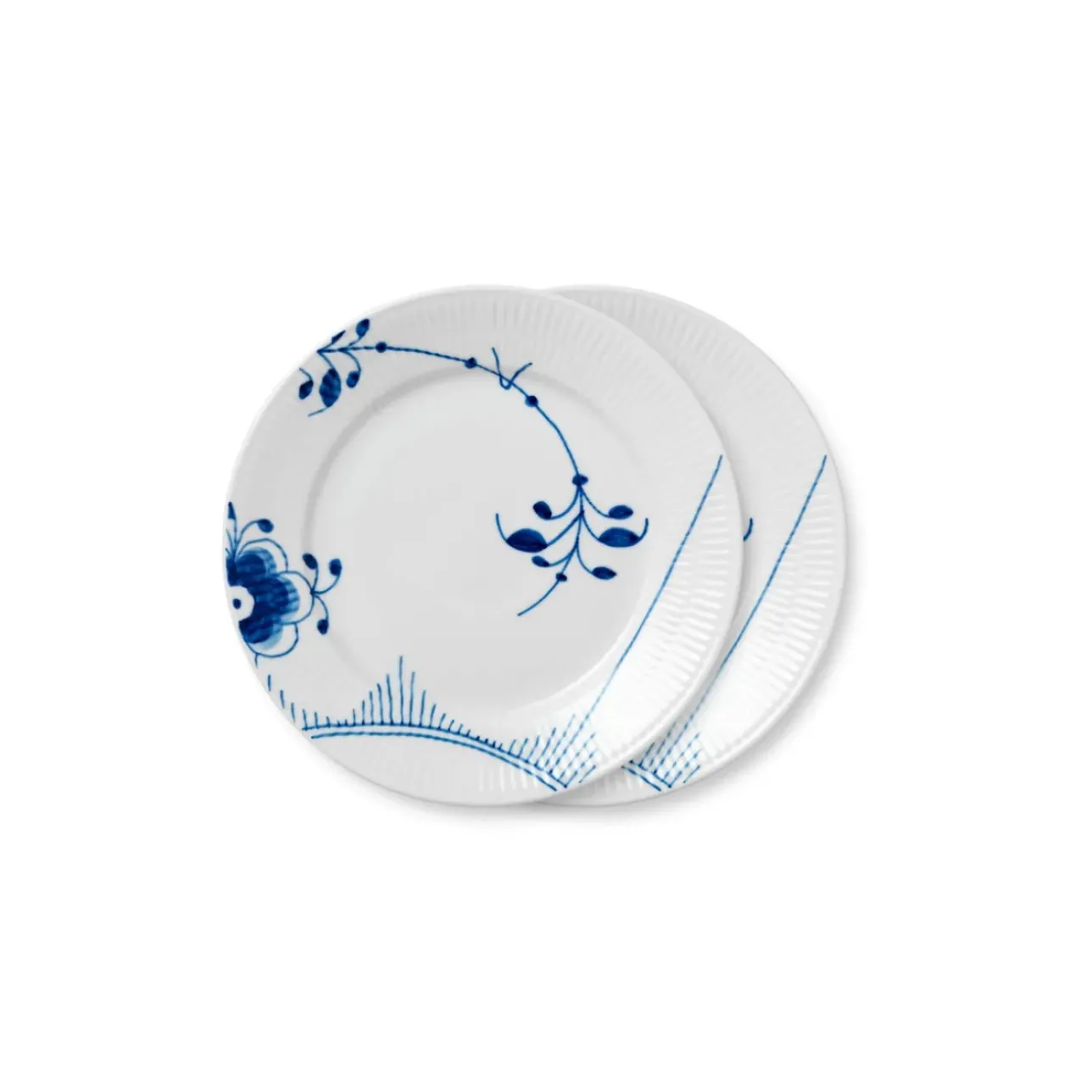 Blå Mega Riflet|Frokost Tallerkener*Royal Copenhagen Blå Mega Riflet tallerken, dekoration 2, 22 cm, 2 stk.