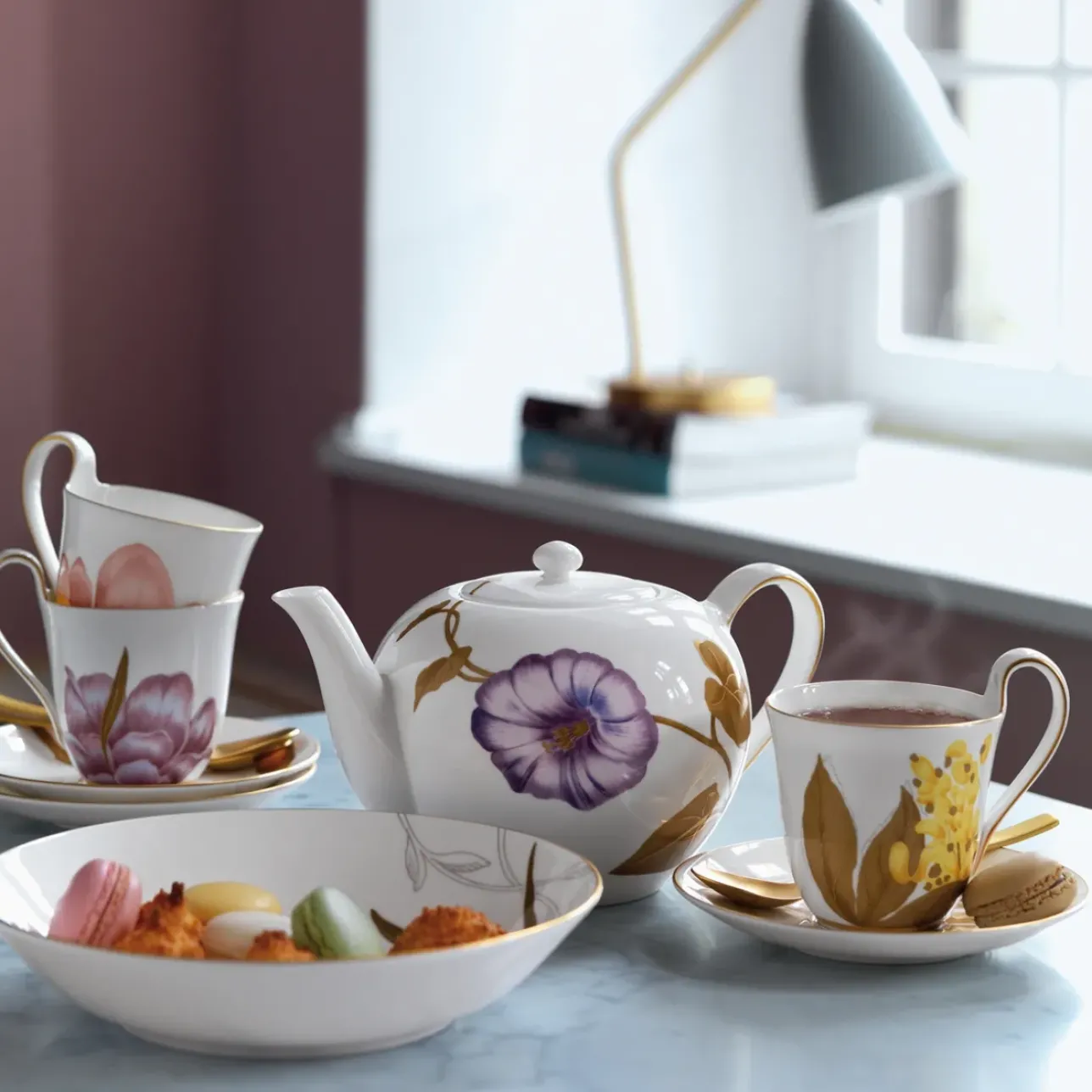 Flora|Kaffekopper*Royal Copenhagen Flora højhankskop og underkop, , 27 cl Iris