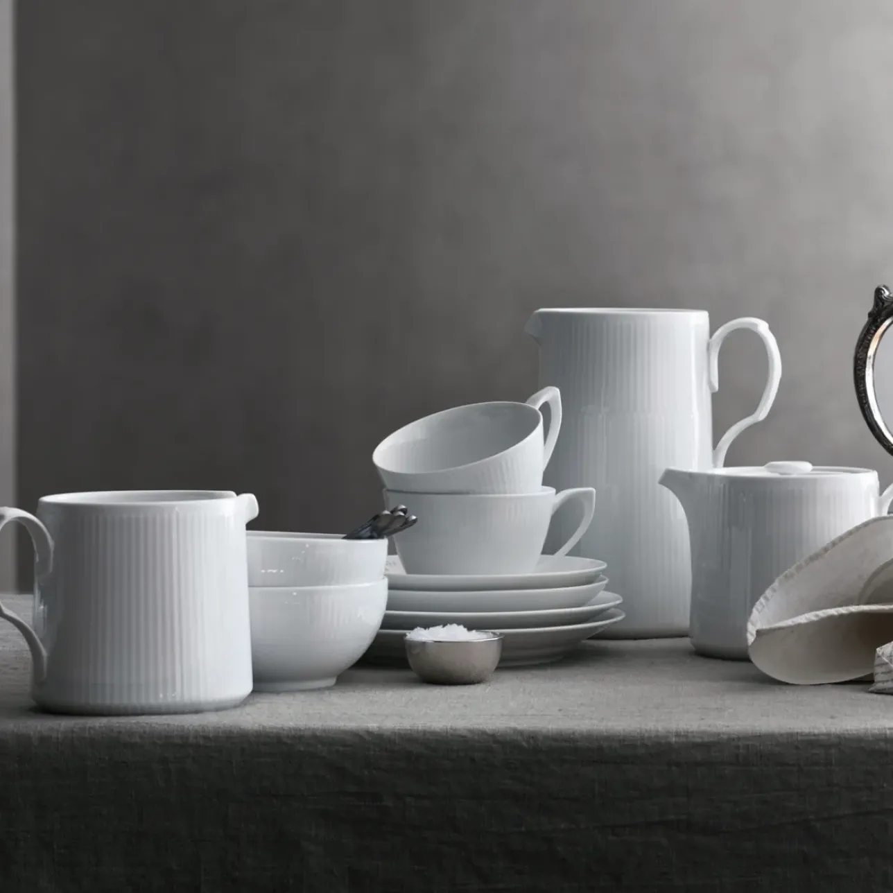 Hvid Riflet|Sovseskåle Og -Kander*Royal Copenhagen Hvid Riflet kande, 70 cl