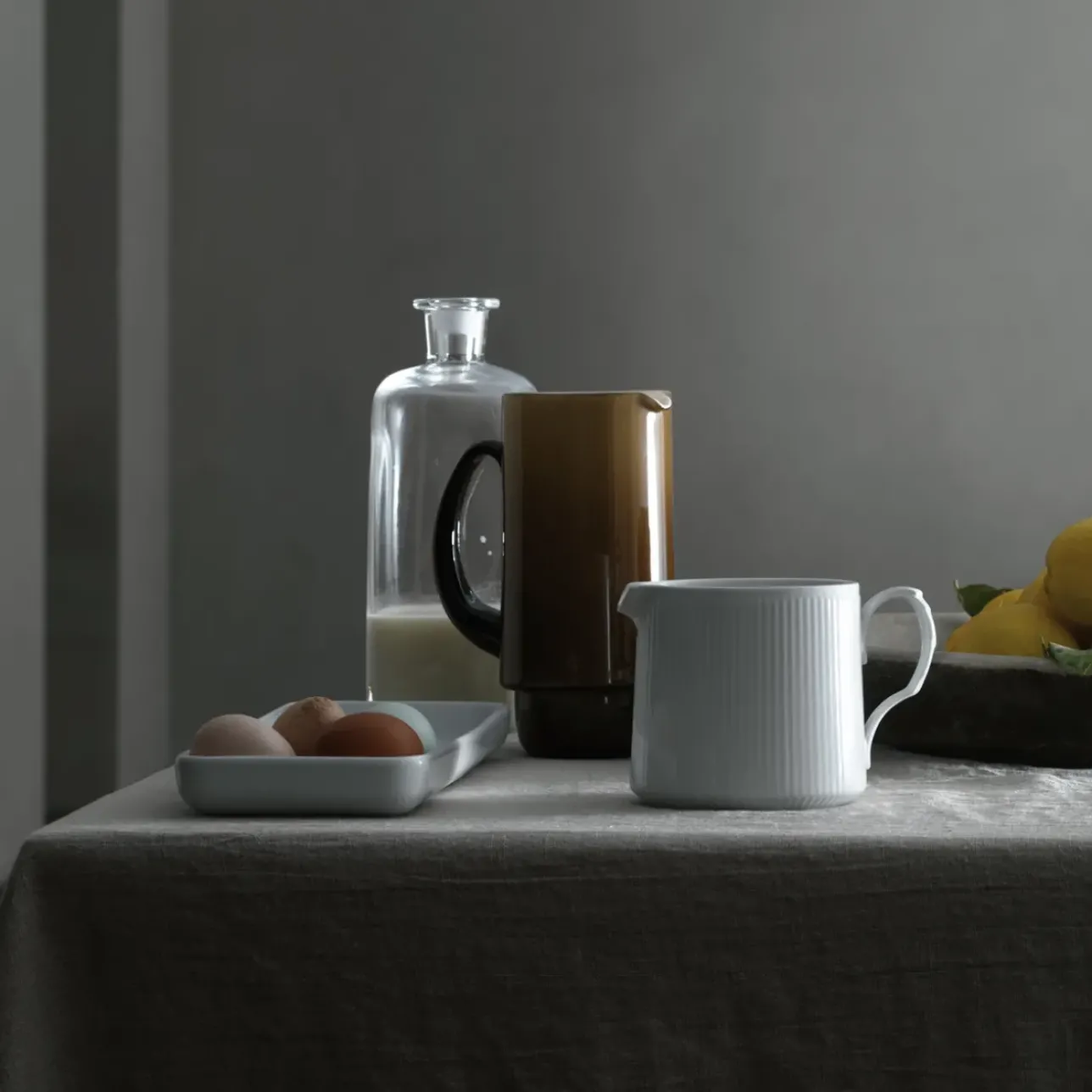 Hvid Riflet|Sovseskåle Og -Kander*Royal Copenhagen Hvid Riflet kande, 70 cl