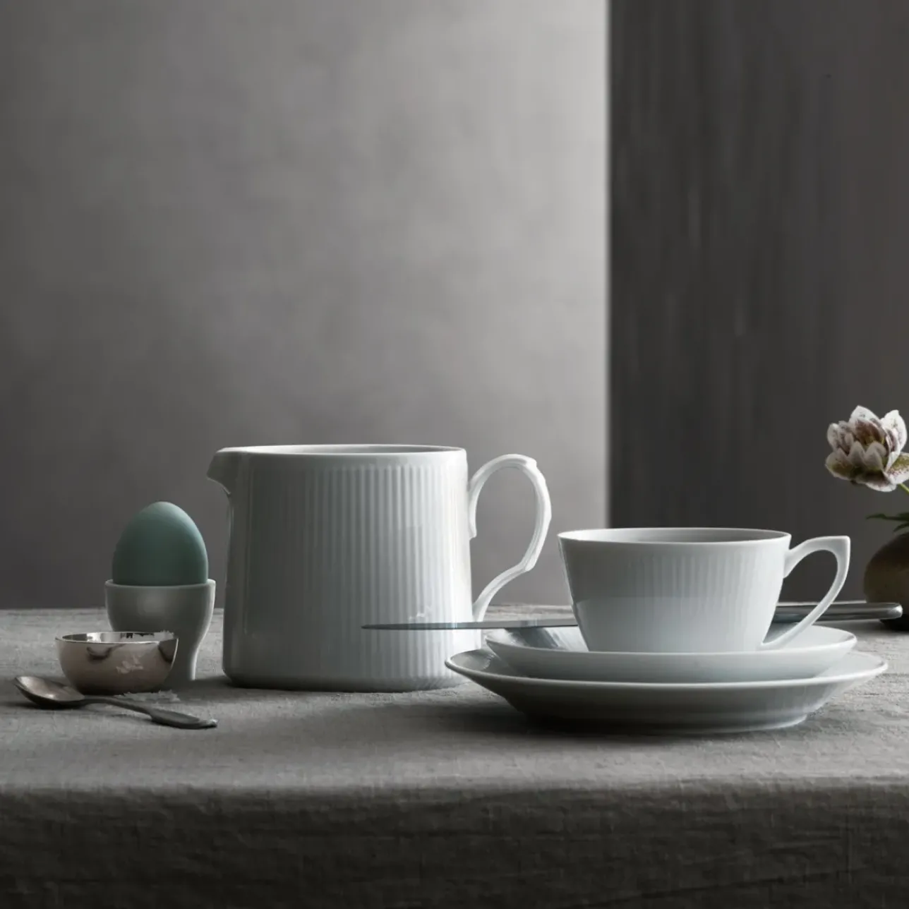 Hvid Riflet|Sovseskåle Og -Kander*Royal Copenhagen Hvid Riflet kande, 70 cl