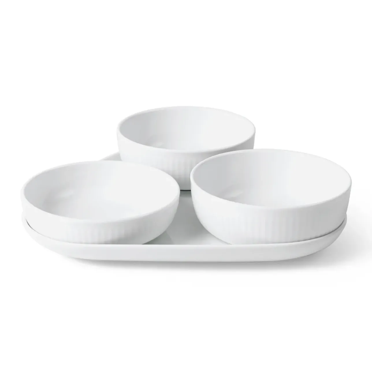 Hvid Riflet|Snackskåle*Royal Copenhagen serveringssæt, 24,5 cm, 4 stk. Hvid Riflet