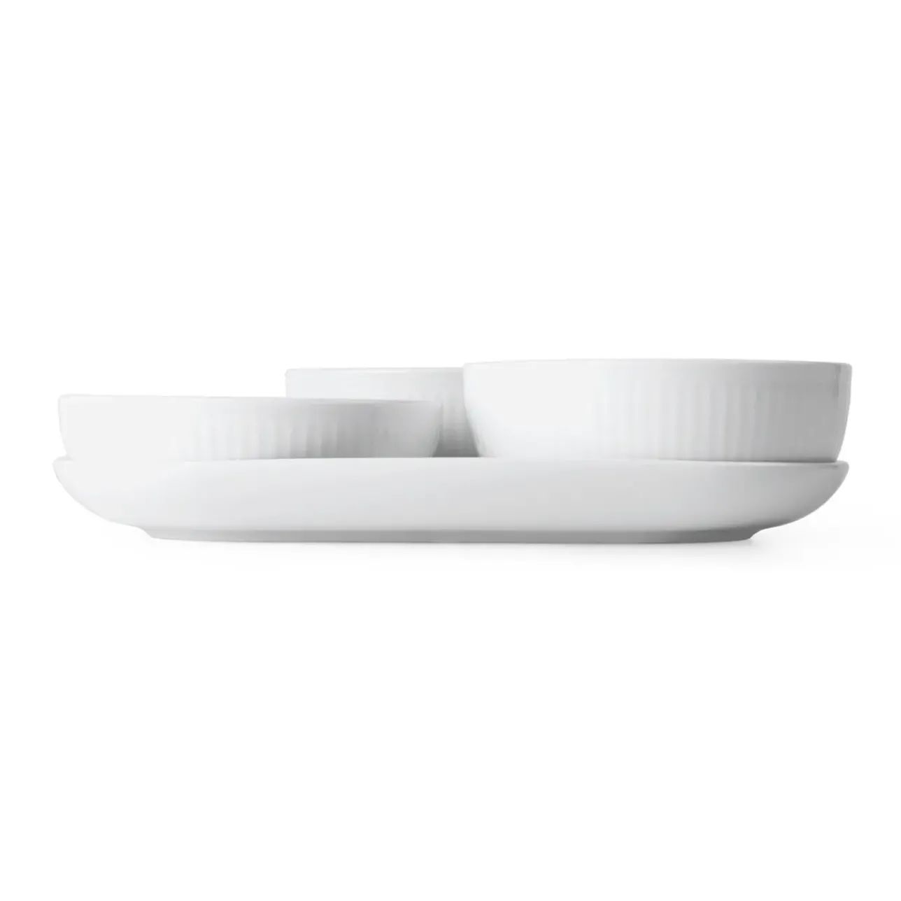 Hvid Riflet|Snackskåle*Royal Copenhagen serveringssæt, 24,5 cm, 4 stk. Hvid Riflet
