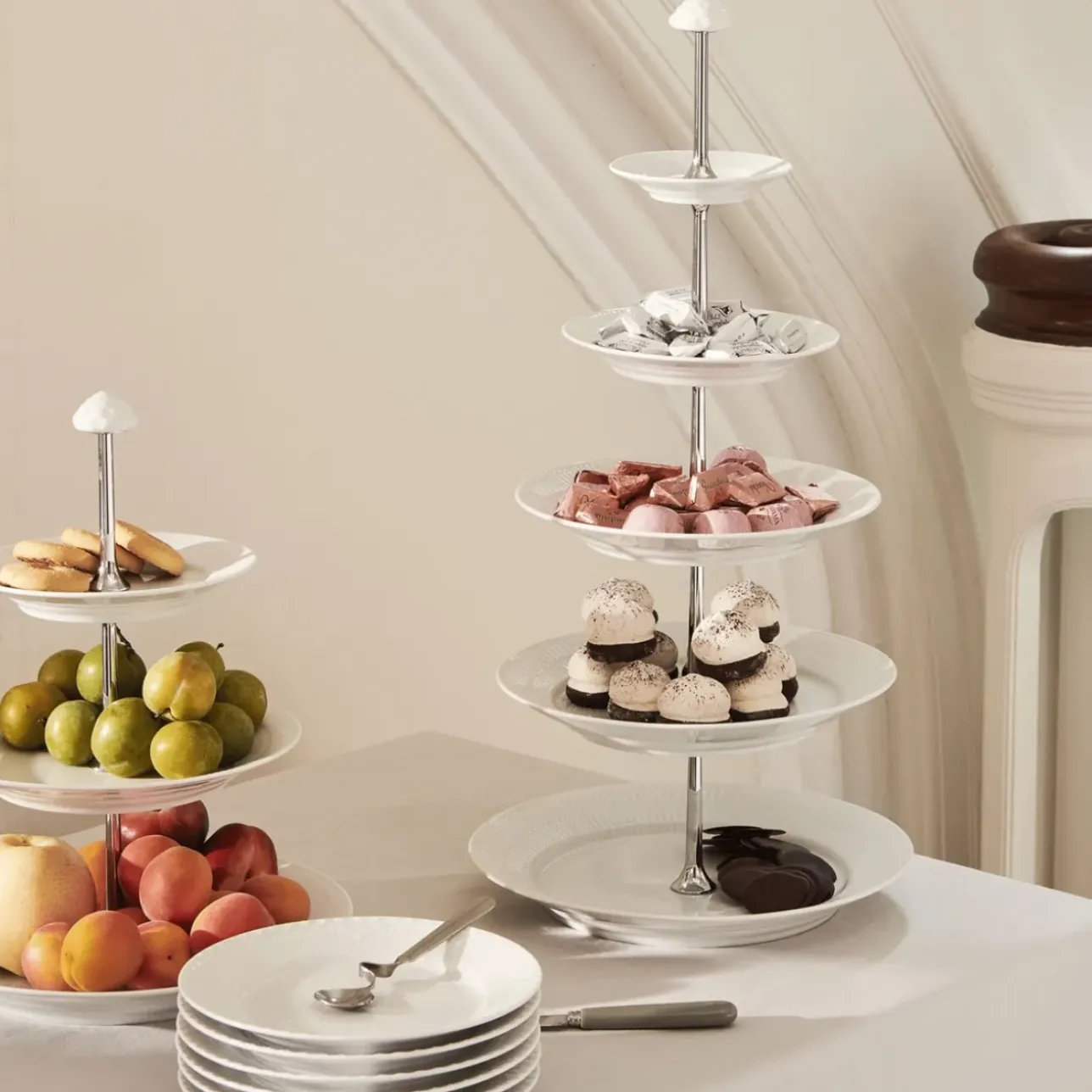 Hvid Riflet|Étagères*Royal Copenhagen Hvid Riflet étagère, 5 lag