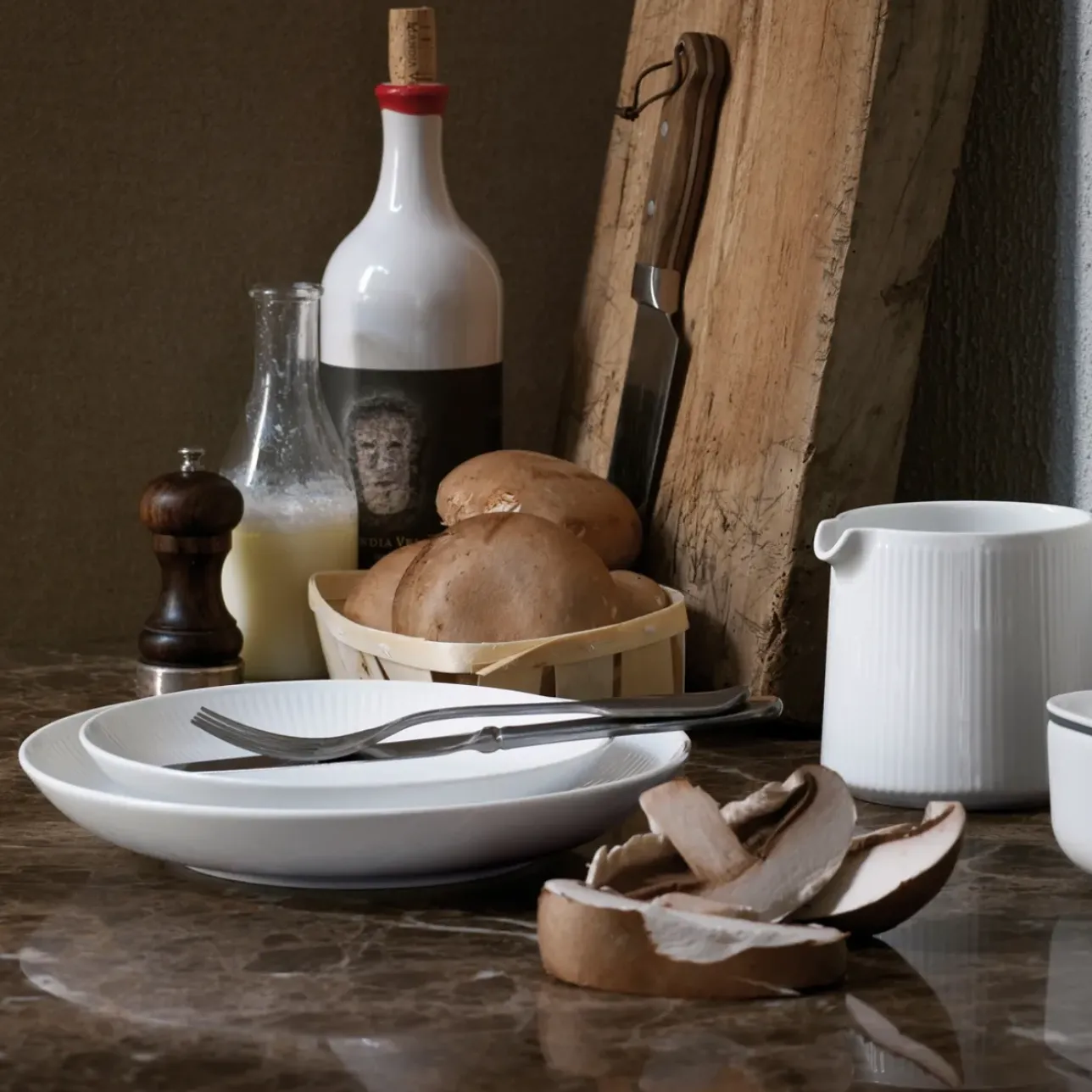 Hvid Riflet|Frokost Tallerkener*Royal Copenhagen Hvid Riflet tallerken coupe, 20 cm