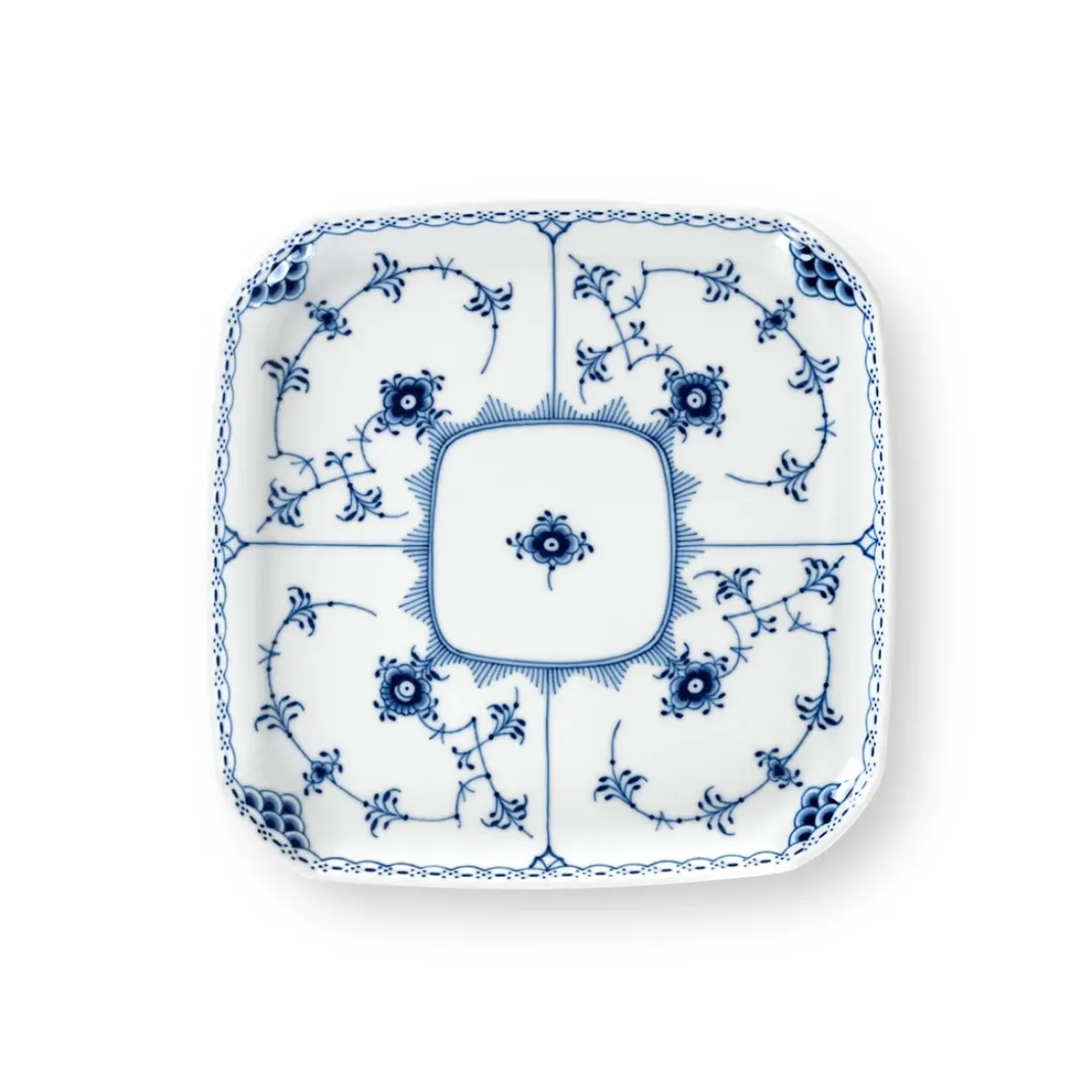 Musselmalet Halvblonde|Firkantede Tallerkener*Royal Copenhagen Musselmalet Halvblonde firkantet tallerken, 21 cm