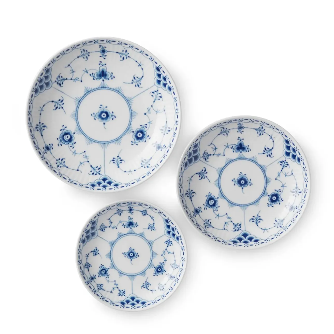 Musselmalet Halvblonde*Royal Copenhagen Musselmalet Halvblonde skål, 11 cm, 13 cm, 15 cm, 3 stk.