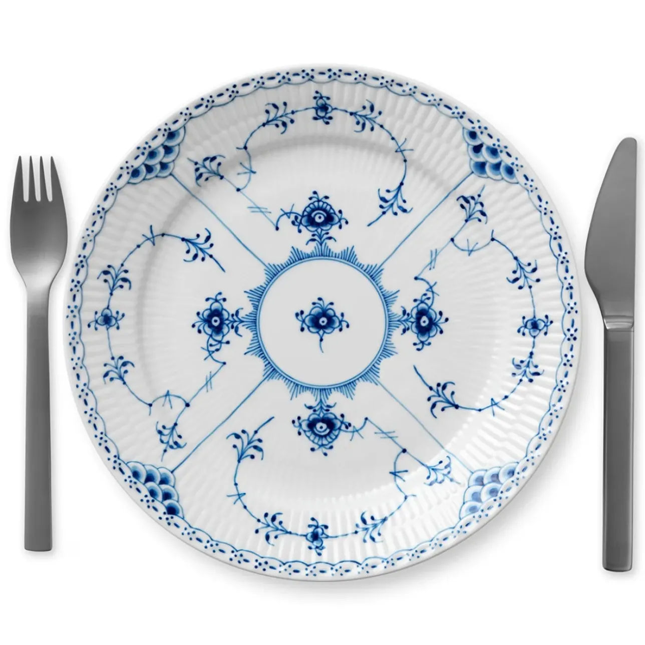 Musselmalet Halvblonde|Middagstallerkener*Royal Copenhagen Musselmalet Halvblonde tallerken, 25 cm