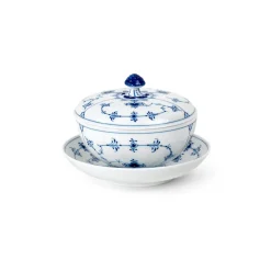 Eksklusive Steldele|Musselmalet Riflet*Royal Copenhagen Musselmalet Riflet skål med låg og underkop, 38 cl
