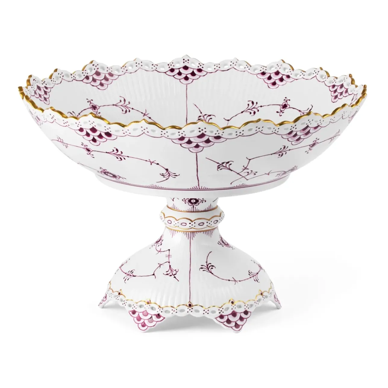 Eksklusive Steldele|Purpur Musselmalet Helblonde Med Guld*Royal Copenhagen Purpur Musselmalet Helblonde med Guld skål på høj fod, Limited Edition, 18,5 cm