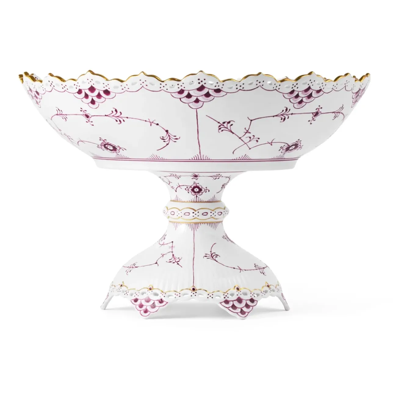 Eksklusive Steldele|Purpur Musselmalet Helblonde Med Guld*Royal Copenhagen Purpur Musselmalet Helblonde med Guld skål på høj fod, Limited Edition, 18,5 cm