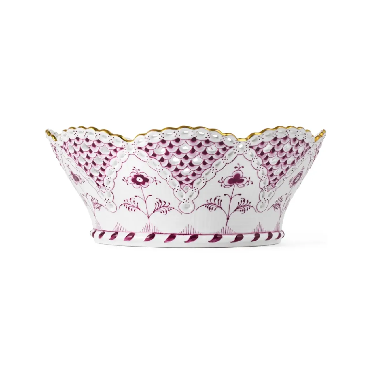 Eksklusive Steldele|Purpur Musselmalet Helblonde Med Guld*Royal Copenhagen Purpur Musselmalet Helblonde med Guld frugtskål, Limited Edition, 23 cm