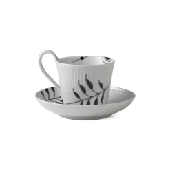 Sort Mega Riflet|Kaffekopper*Royal Copenhagen Sort Mega Riflet højhankskop og underkop, 24 cl