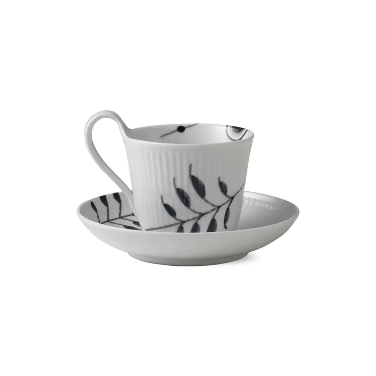 Sort Mega Riflet|Kaffekopper*Royal Copenhagen Sort Mega Riflet højhankskop og underkop, 24 cl