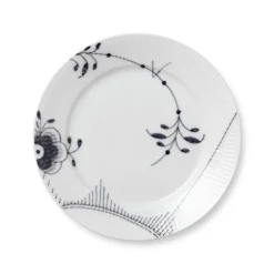 Sort Mega Riflet|Frokost Tallerkener*Royal Copenhagen Sort Mega Riflet tallerken, decoration 2, 22 cm