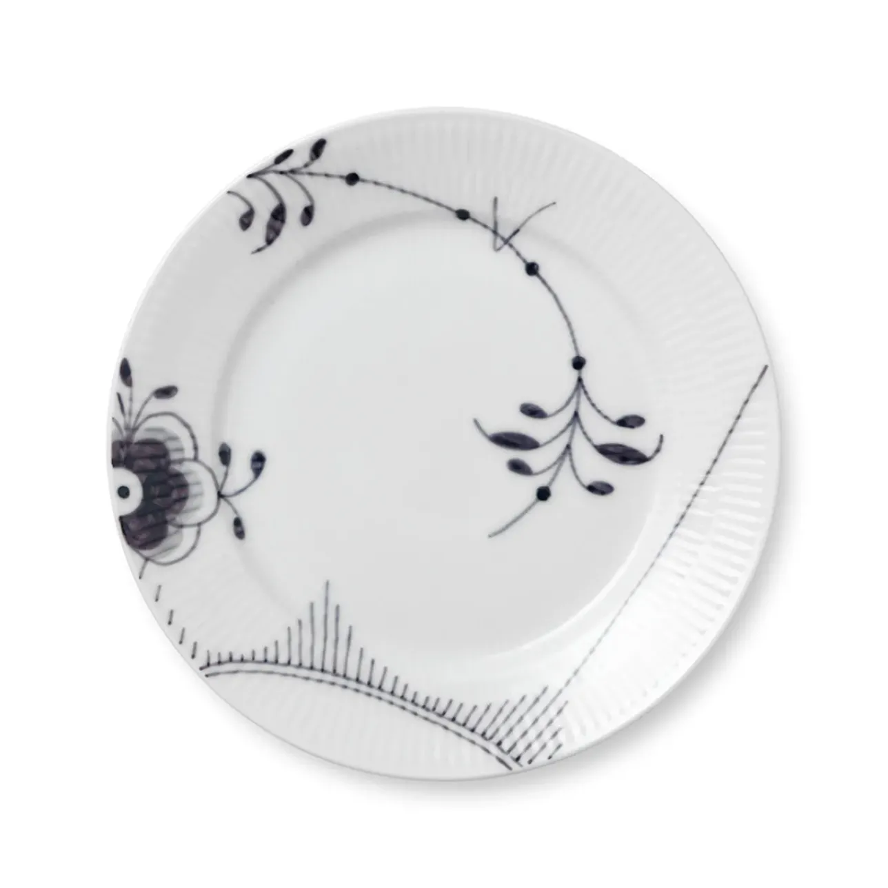 Sort Mega Riflet|Frokost Tallerkener*Royal Copenhagen Sort Mega Riflet tallerken, decoration 2, 22 cm