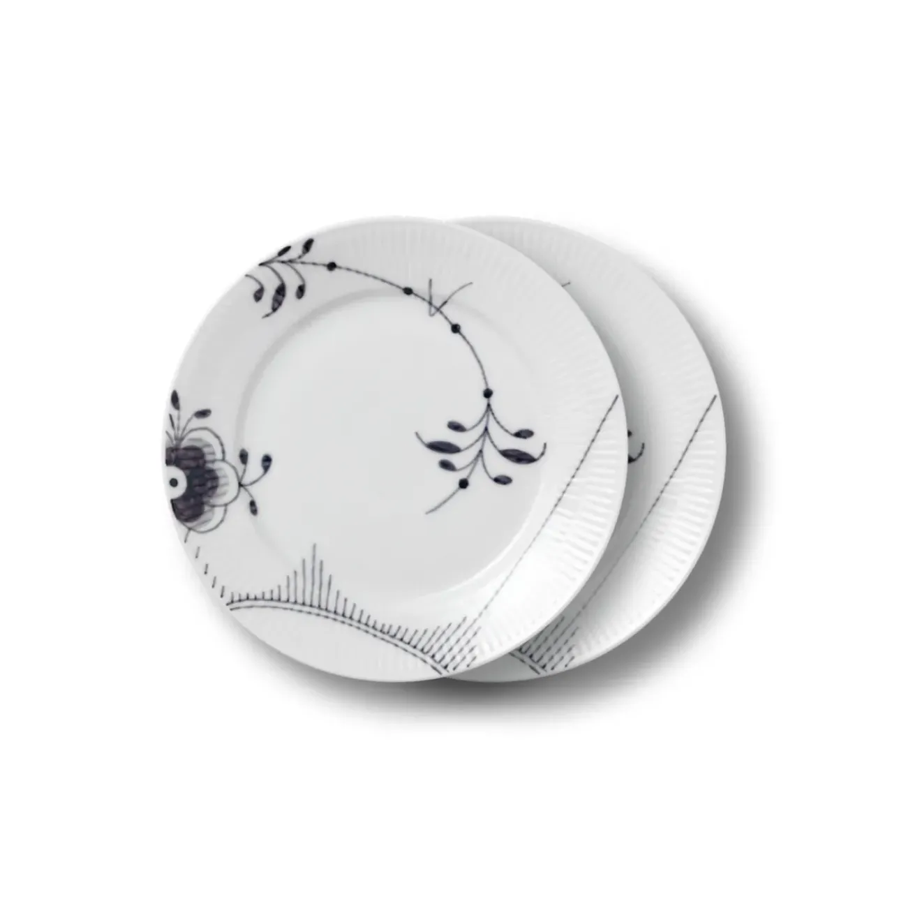 Sort Mega Riflet|Frokost Tallerkener*Royal Copenhagen Sort Mega Riflet tallerken, decoration 2, 22 cm, 2 stk.