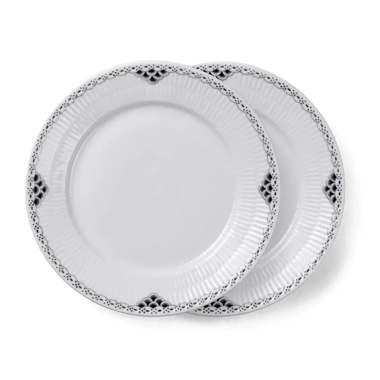 Sort Riflet Blonde|Middagstallerkener*Royal Copenhagen Sort Riflet Blonde tallerken, 22 cm, 2 stk.