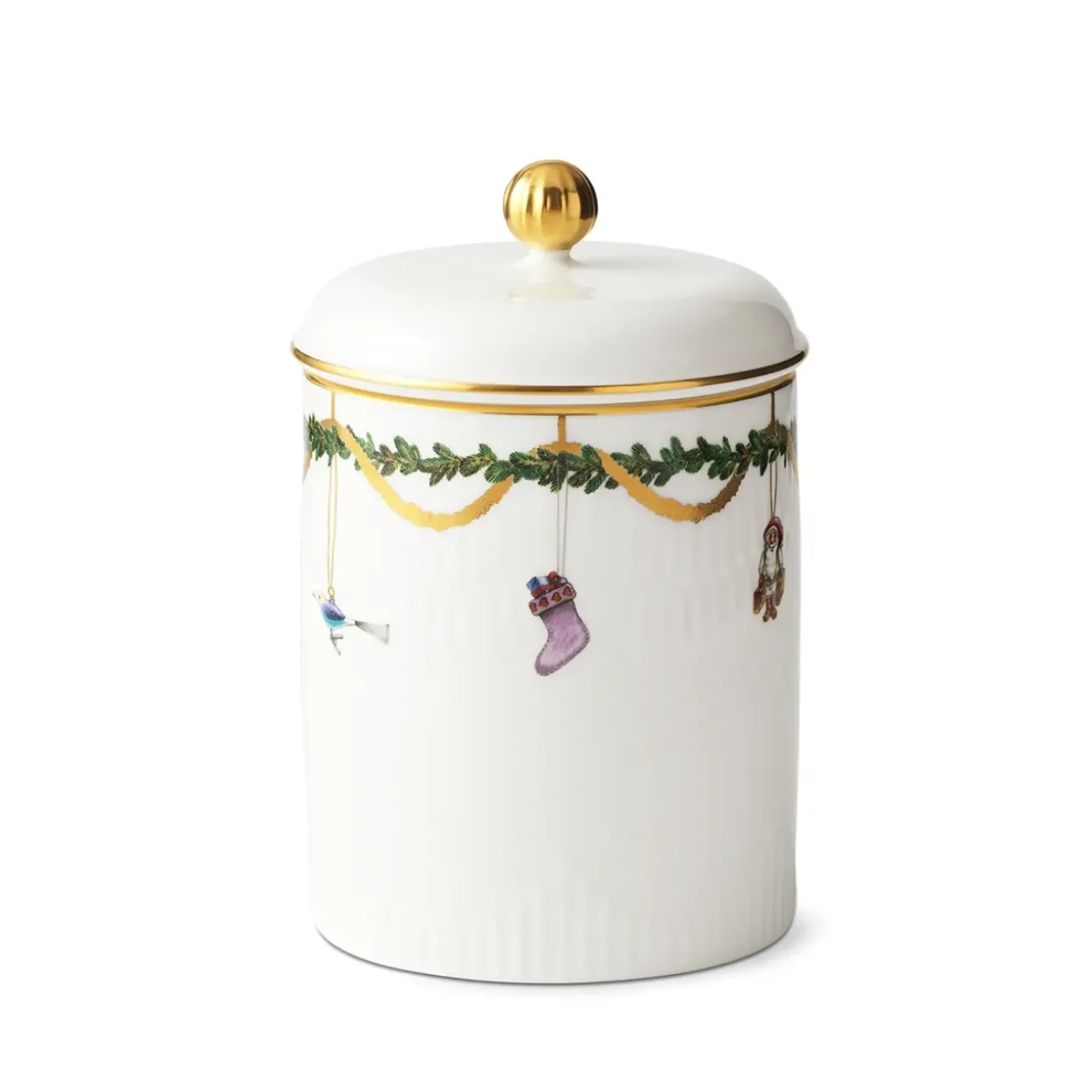 Stjerne Riflet Jul|Opbevaringskrukker*Royal Copenhagen Stjerne Riflet Jul krukke med låg, 16 cm
